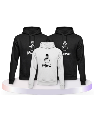 Familienlook Hoodies mit Schneemann Papa Mama und Mini | Paarpulli