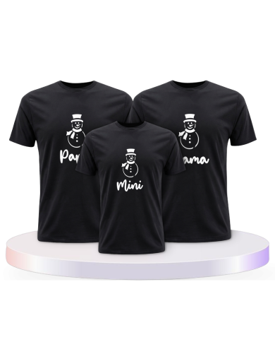 Familienlook T-Shirts mit Schneemann Papa Mama und Mini | Paarpulli