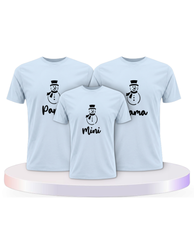 Familienlook T-Shirts mit Schneemann Papa Mama und Mini | Paarpulli