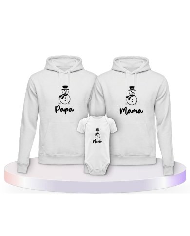 Familienlook Hoodies mit Schneemann Papa Mama und Mini | Paarpulli