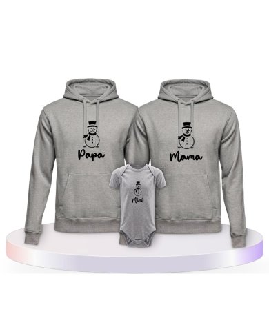 Familienlook Hoodies mit Schneemann Papa Mama und Mini | Paarpulli