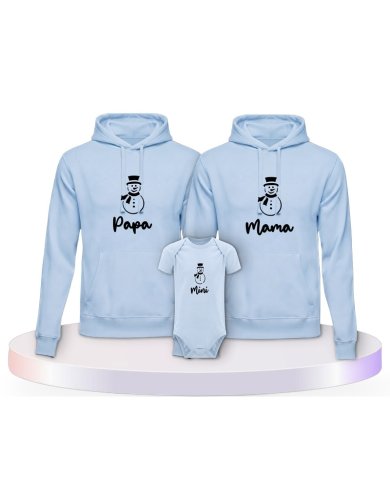 Familienlook Hoodies mit Schneemann Papa Mama und Mini | Paarpulli