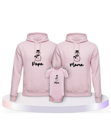 Familienlook Hoodies mit Schneemann Papa Mama und Mini | Paarpulli