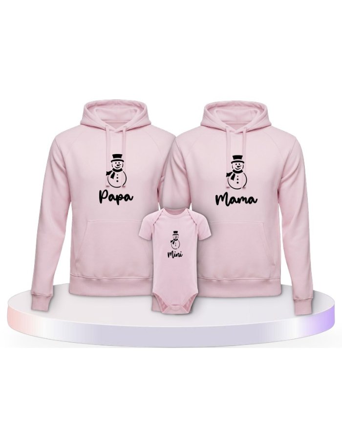 Familienlook Hoodies mit Schneemann Papa Mama und Mini | Paarpulli