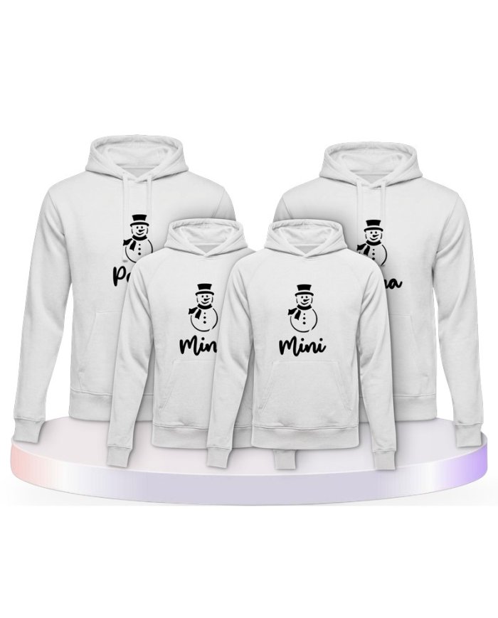 Familienlook Hoodies mit Schneemann Papa Mama und Mini | Paarpulli