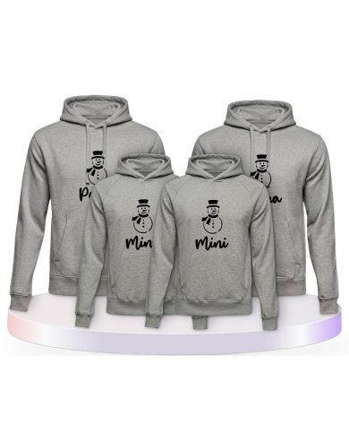 Familienlook Hoodies mit Schneemann Papa Mama und Mini | Paarpulli