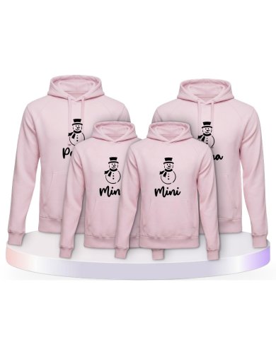 Familienlook Hoodies mit Schneemann Papa Mama und Mini | Paarpulli