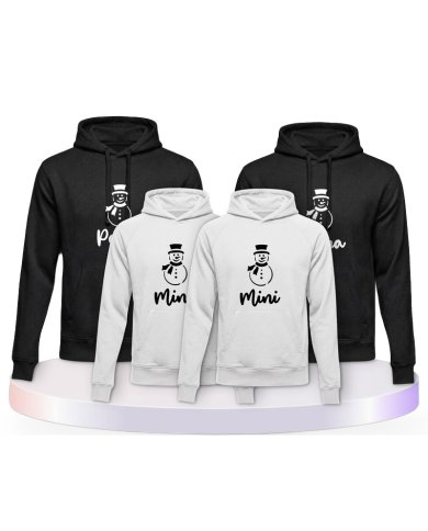 Familienlook Hoodies mit Schneemann Papa Mama und Mini | Paarpulli