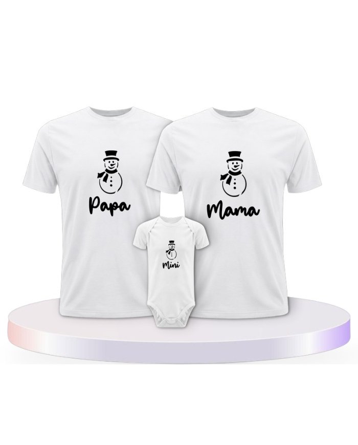 Familienlook T-Shirts mit Schneemann Papa Mama und Mini | Paarpulli