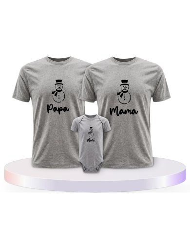 Familienlook T-Shirts mit Schneemann Papa Mama und Mini | Paarpulli