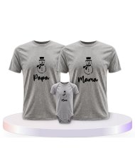 Familienlook T-Shirts mit Schneemann Papa Mama und Mini | Paarpulli