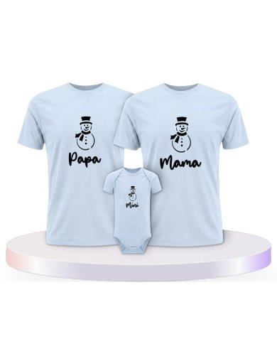 Familienlook T-Shirts mit Schneemann Papa Mama und Mini | Paarpulli