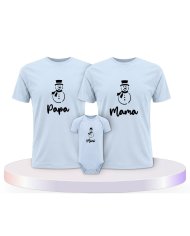 Familienlook T-Shirts mit Schneemann Papa Mama und Mini | Paarpulli