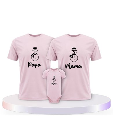 Familienlook T-Shirts mit Schneemann Papa Mama und Mini | Paarpulli