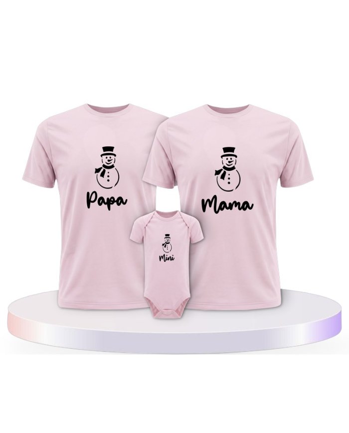 Familienlook T-Shirts mit Schneemann Papa Mama und Mini | Paarpulli