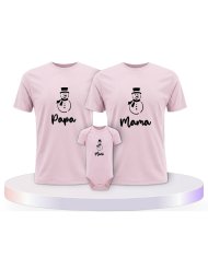 Familienlook T-Shirts mit Schneemann Papa Mama und Mini | Paarpulli