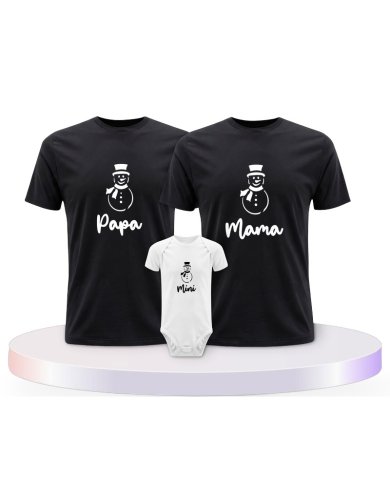 Familienlook T-Shirts mit Schneemann Papa Mama und Mini | Paarpulli