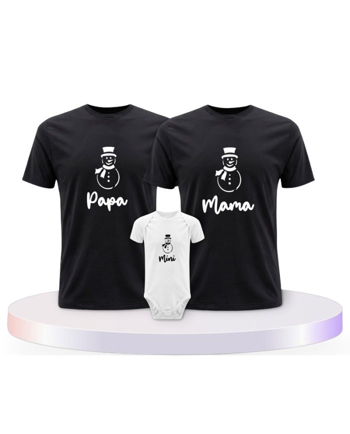 Familienlook T-Shirts mit Schneemann Papa Mama und Mini | Paarpulli