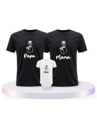 Familienlook T-Shirts mit Schneemann Papa Mama und Mini | Paarpulli