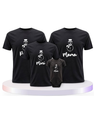 Familienlook T-Shirts mit Schneemann Papa Mama und Mini | Paarpulli