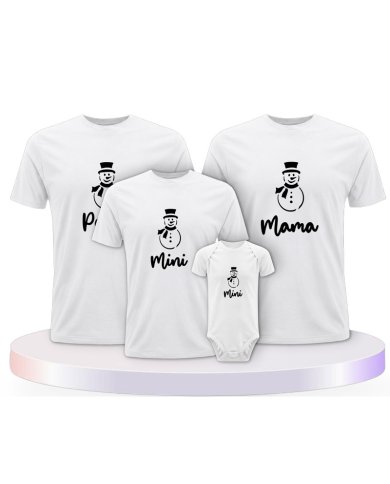Familienlook T-Shirts mit Schneemann Papa Mama und Mini | Paarpulli