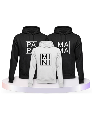 Papa Mama und Mini im Kasten als Familienset Hoodies | Paarpulli