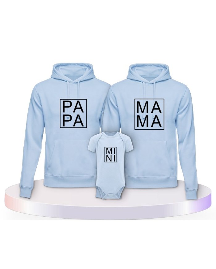 Familienlook Hoodies mit Papa, Mama und Mini im Kasten | Paarpulli