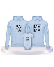Familienlook Hoodies mit Papa, Mama und Mini im Kasten | Paarpulli
