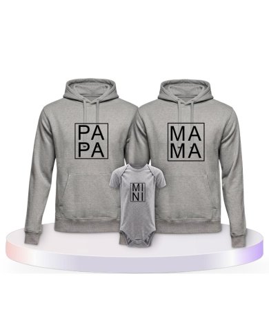 Familienlook Hoodies mit Papa, Mama und Mini im Kasten | Paarpulli