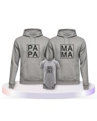 Familienlook Hoodies mit Papa, Mama und Mini im Kasten | Paarpulli