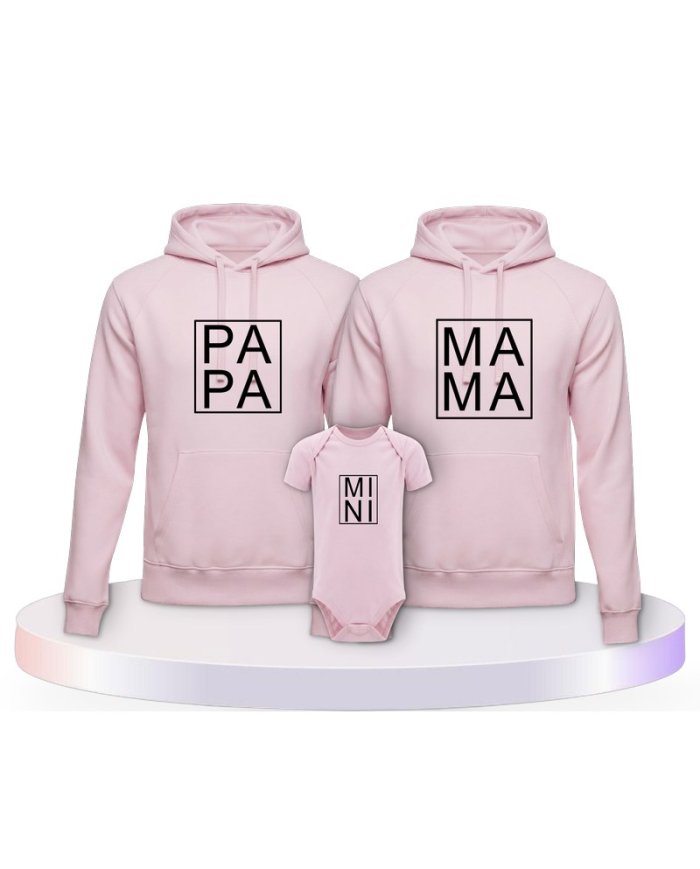 Familienlook Hoodies mit Papa, Mama und Mini im Kasten | Paarpulli