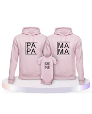 Familienlook Hoodies mit Papa, Mama und Mini im Kasten | Paarpulli