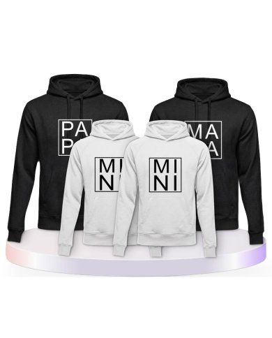Papa, Mama und Mini im Kasten Familienset Hoodies | Paarpulli