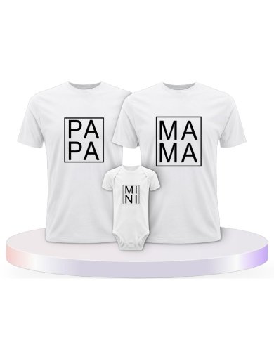 Familienlook T-Shirts mit Papa, Mama und Mini im Kasten | Paarpulli