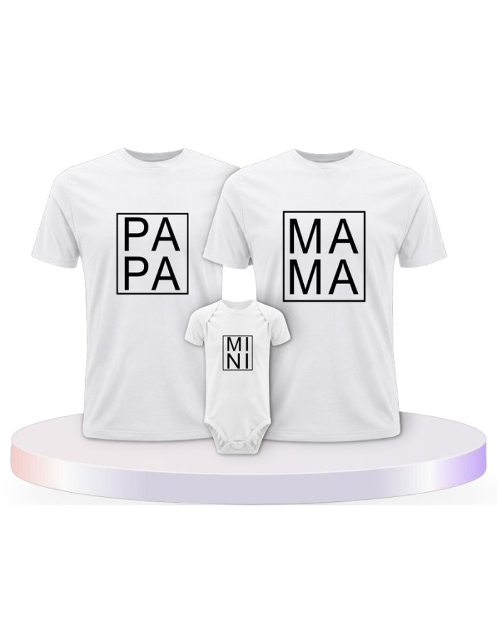 Familienlook T-Shirts mit Papa, Mama und Mini im Kasten | Paarpulli