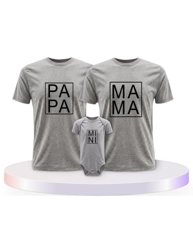 Familienlook T-Shirts mit Papa, Mama und Mini im Kasten | Paarpulli