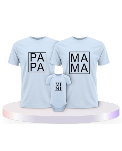 Familienlook T-Shirts mit Papa, Mama und Mini im Kasten | Paarpulli
