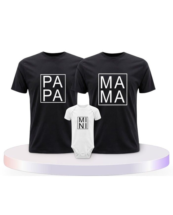 Familienlook T-Shirts mit Papa, Mama und Mini im Kasten | Paarpulli