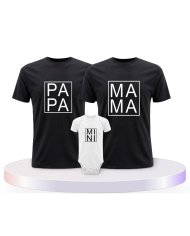 Familienlook T-Shirts mit Papa, Mama und Mini im Kasten | Paarpulli