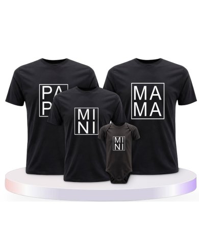 Familienlook T-Shirts mit Papa, Mama und Mini im Kasten | Paarpulli