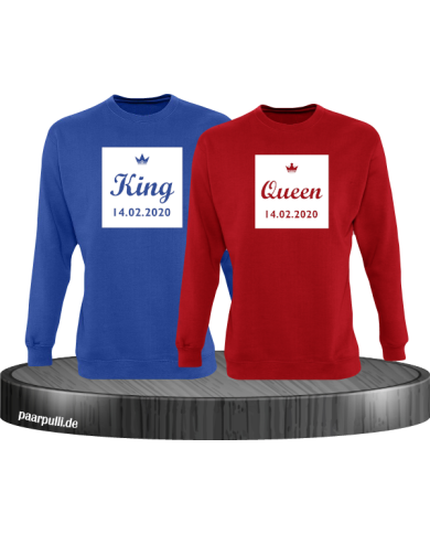 King und Queen im Rahmen mit Wunschdatum Partnerlook Sweatshirts