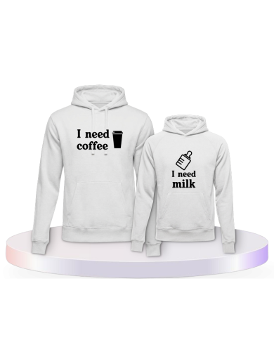 I need Coffee und I need Milk Eltern-Kind Hoodies | Paarpulli