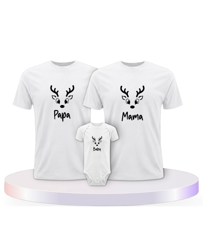 Rentier Papa Mama und Baby mit Baby Body Eltern-Kind | Paarpulli