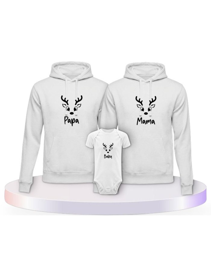 Rentier Family Familienset Hoodies mit Babybody | Paarpulli