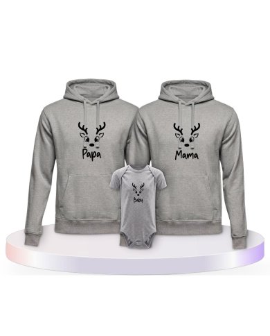 Rentier Family Familienset Hoodies mit Babybody | Paarpulli