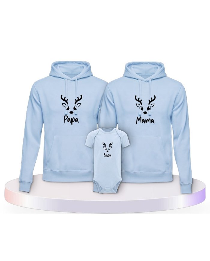 Rentier Family Familienset Hoodies mit Babybody | Paarpulli