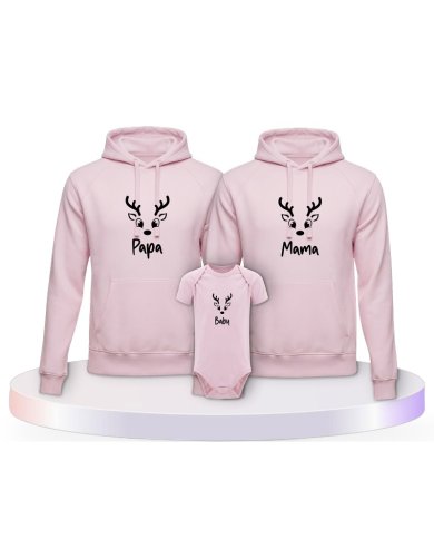Rentier Family Familienset Hoodies mit Babybody | Paarpulli