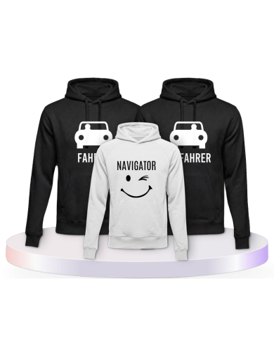 Fahrer Beifahrer und Navigator Familienset Hoodies | Paarpulli