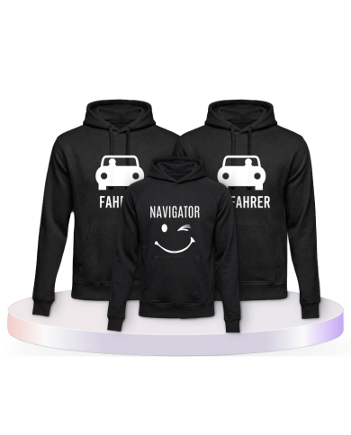 Fahrer Beifahrer und Navigator Familienset Hoodies | Paarpulli