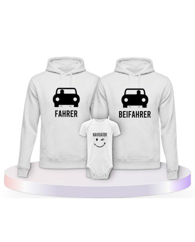 Familienlook Hoodies mit Fahrer, Beifahrer und Navigator | Paarpulli